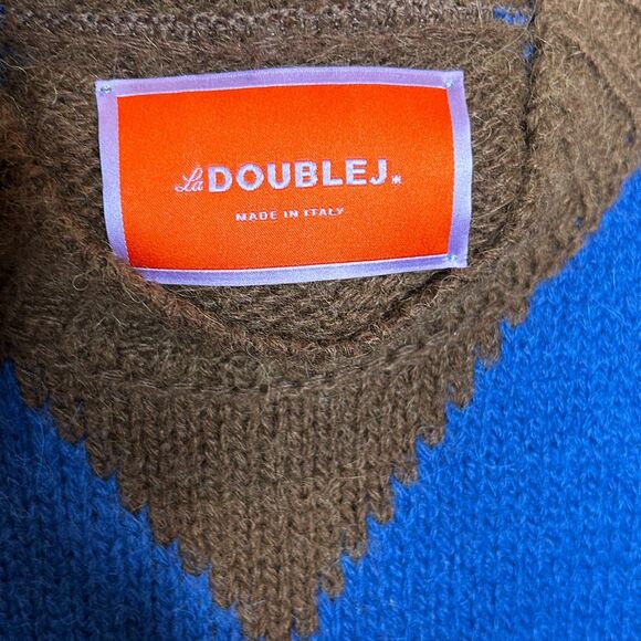 La Double Ja Vest Sweater Sz M Argyle Sleeveless Brown Blue Made in Italy - Picture 4 of 9